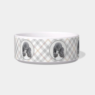 Standard Poodle Black Parti Painting - Dog Art Bowl