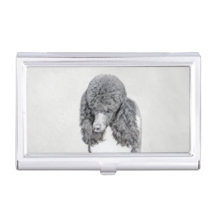 Standard Poodle Black Parti Painting - Dog Art Business Card Case