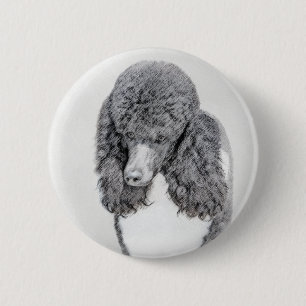 Standard Poodle Black Parti Painting - Dog Art Button