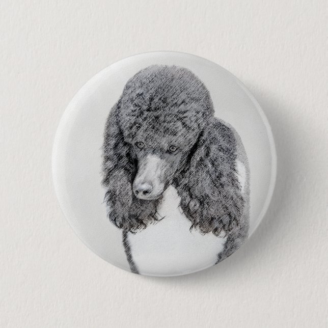 Standard Poodle Black Parti Painting - Dog Art Button (Front)