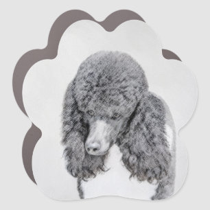 Standard Poodle Black Parti Painting - Dog Art Car Magnet