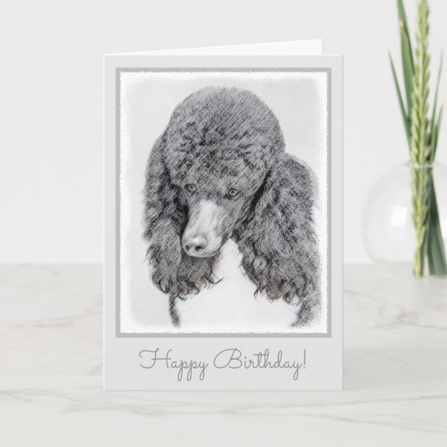 Standard Poodle Black Parti Painting - Dog Art Card (Front)