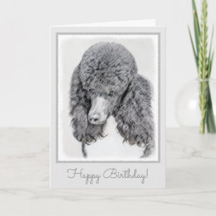 Standard Poodle Black Parti Painting - Dog Art Card