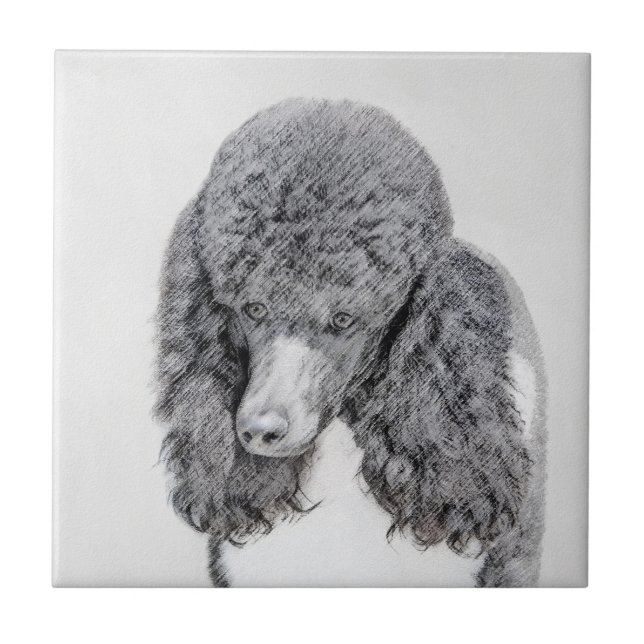 Standard Poodle Black Parti Painting - Dog Art Ceramic Tile (Front)