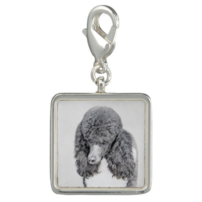 Standard Poodle Black Parti Painting - Dog Art Charm (Front)