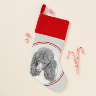 Standard Poodle Black Parti Painting - Dog Art Christmas Stocking