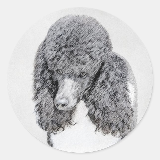 Standard Poodle Black Parti Painting - Dog Art Classic Round Sticker (Front)