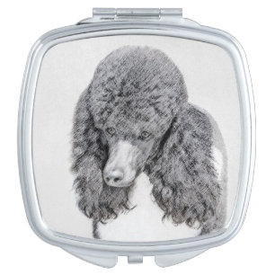 Standard Poodle Black Parti Painting - Dog Art Compact Mirror