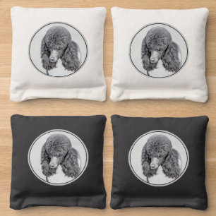 Standard Poodle Black Parti Painting - Dog Art Cornhole Bags