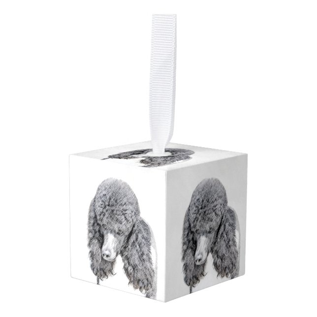 Standard Poodle Black Parti Painting - Dog Art Cube Ornament (Front Angled)