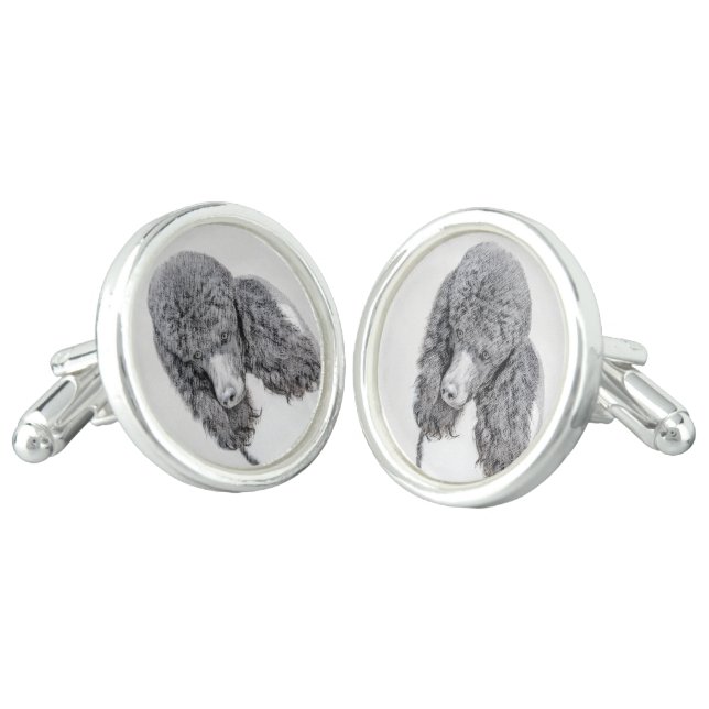 Standard Poodle Black Parti Painting - Dog Art Cufflinks (Angled)