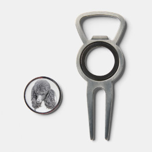 Standard Poodle Black Parti Painting - Dog Art Divot Tool