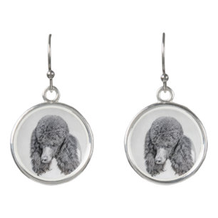 Standard Poodle Black Parti Painting - Dog Art Earrings