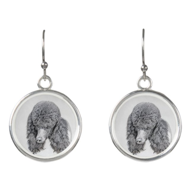 Standard Poodle Black Parti Painting - Dog Art Earrings (Front)