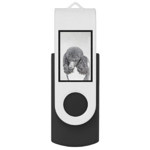 Standard Poodle Black Parti Painting - Dog Art Flash Drive