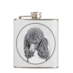 Standard Poodle Black Parti Painting - Dog Art Flask