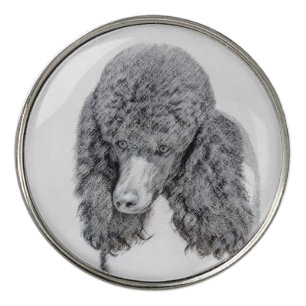 Standard Poodle Black Parti Painting - Dog Art Golf Ball Marker