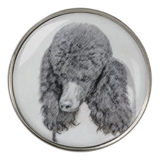 Standard Poodle Black Parti Painting - Dog Art Golf Ball Marker