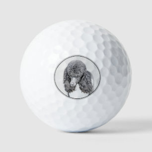 Standard Poodle Black Parti Painting - Dog Art Golf Balls