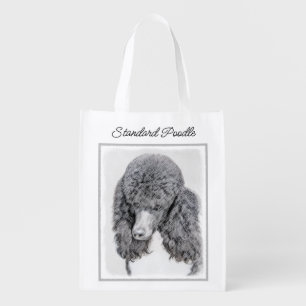 Standard Poodle Black Parti Painting - Dog Art Gro Grocery Bag