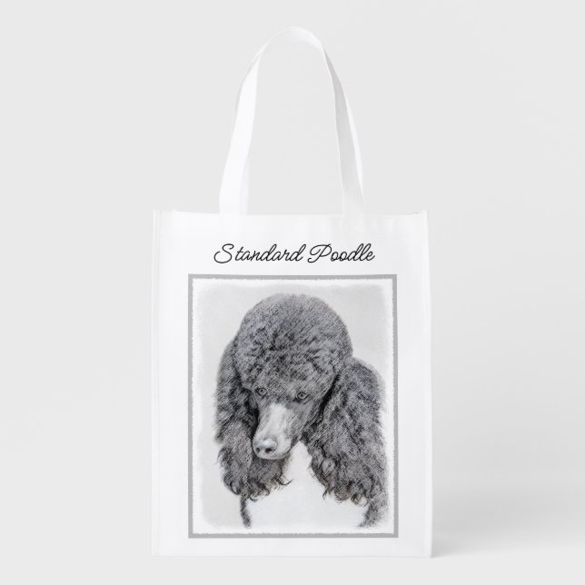 Standard Poodle Black Parti Painting - Dog Art Gro Grocery Bag (Front)