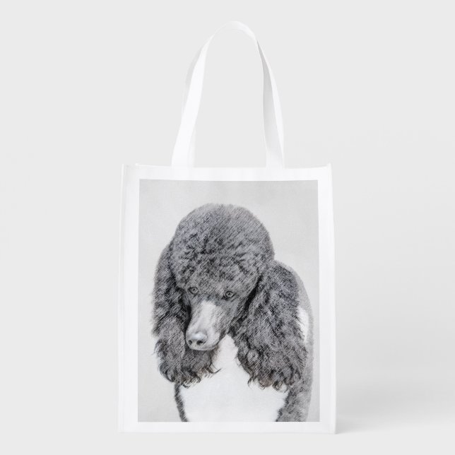 Standard Poodle Black Parti Painting - Dog Art Grocery Bag (Back)