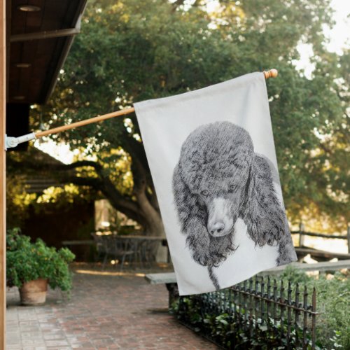 Standard Poodle Black Parti Painting _ Dog Art House Flag