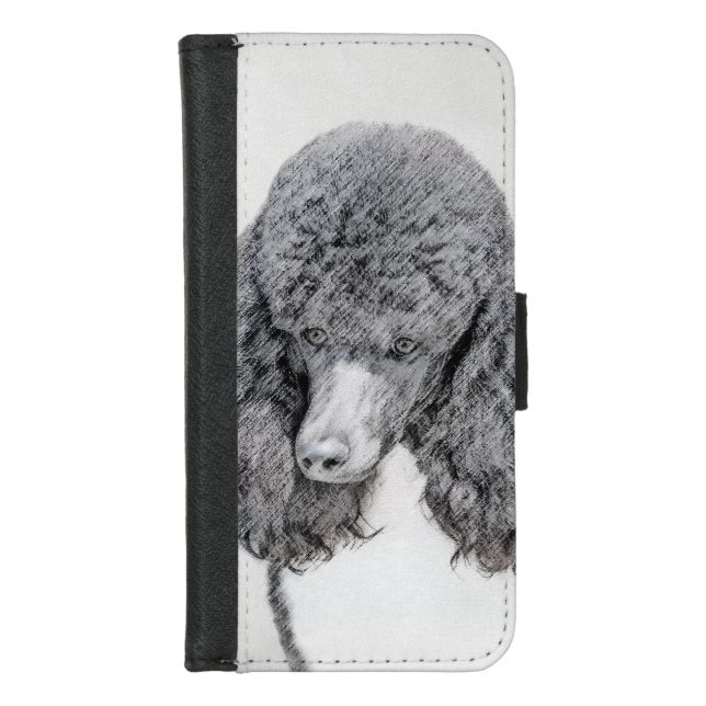 Standard Poodle Black Parti Painting - Dog Art iPhone Wallet Case (Front)
