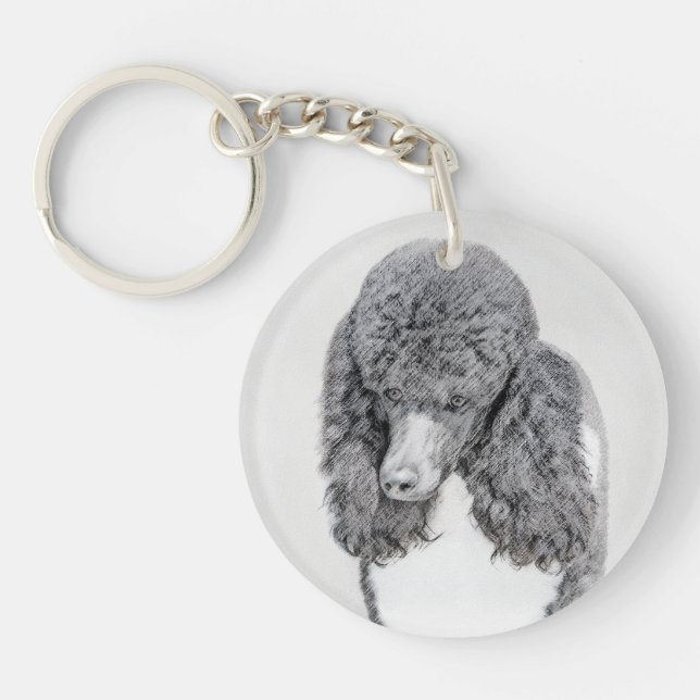 Standard Poodle Black Parti Painting - Dog Art Keychain (Front)
