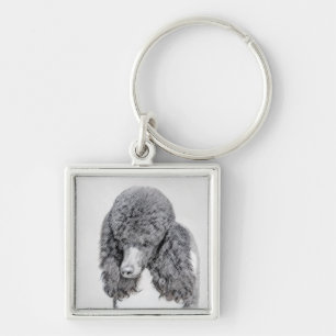 Standard Poodle Black Parti Painting - Dog Art Keychain