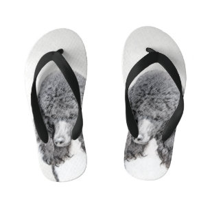 Standard Poodle Black Parti Painting - Dog Art Kid's Flip Flops