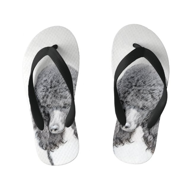 Standard Poodle Black Parti Painting - Dog Art Kid's Flip Flops (Footbed)