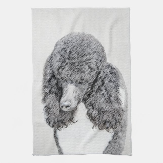 Standard Poodle Black Parti Painting - Dog Art Kitchen Towel (Vertical)