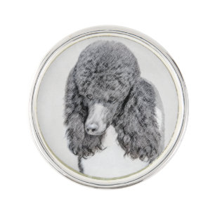 Standard Poodle Black Parti Painting - Dog Art Lapel Pin