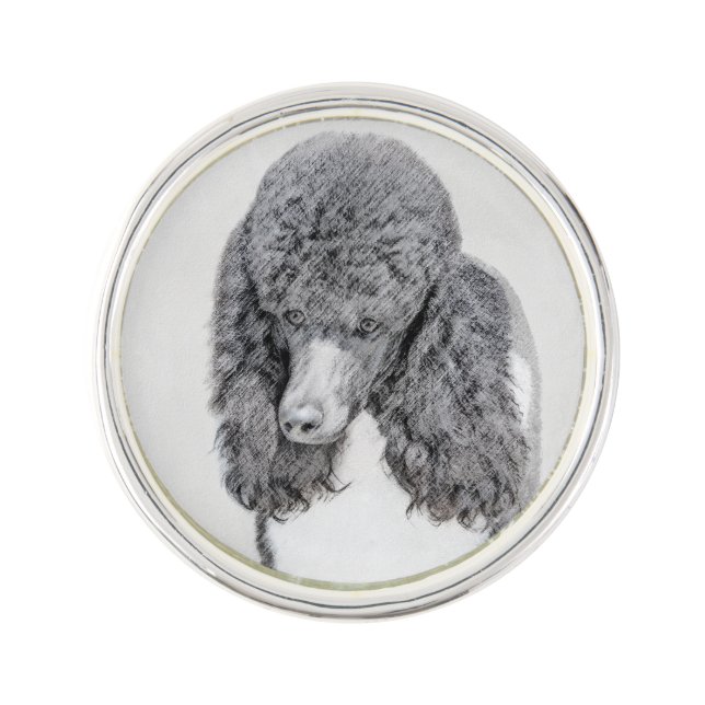 Standard Poodle Black Parti Painting - Dog Art Lapel Pin (Front)