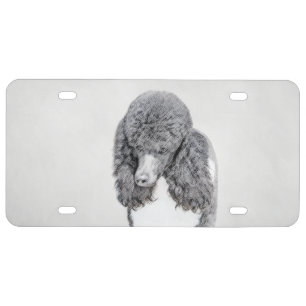 Standard Poodle Black Parti Painting - Dog Art License Plate