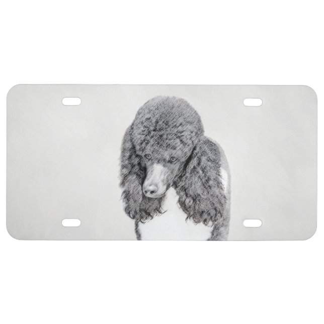 Standard Poodle Black Parti Painting - Dog Art License Plate (Front)