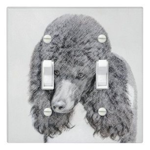 Standard Poodle Black Parti Painting - Dog Art Light Switch Cover