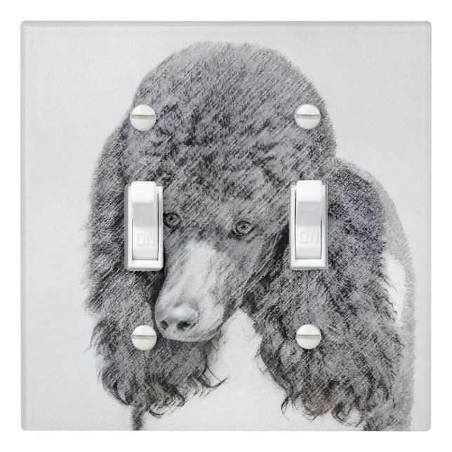 Standard Poodle Black Parti Painting - Dog Art Light Switch Cover (In Situ)