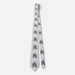 Standard Poodle Black Parti Painting - Dog Art Neck Tie