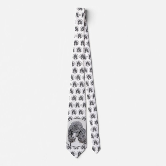 Standard Poodle Black Parti Painting - Dog Art Neck Tie (Front)