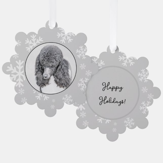 Standard Poodle Black Parti Painting - Dog Art Ornament Card (Front/Back)