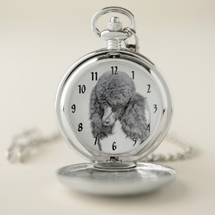 Standard Poodle Black Parti Painting - Dog Art Pocket Watch
