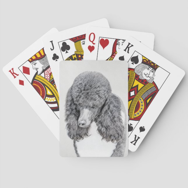 Standard Poodle Black Parti Painting - Dog Art Poker Cards (Back)
