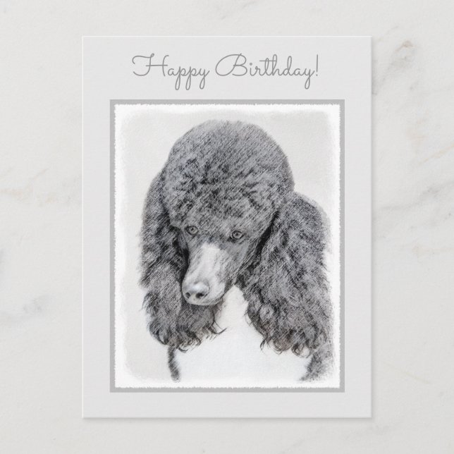 Standard Poodle Black Parti Painting - Dog Art Postcard (Front)