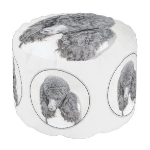 Standard Poodle Black Parti Painting - Dog Art Pouf