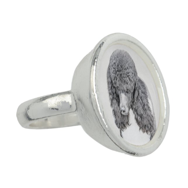 Standard Poodle Black Parti Painting - Dog Art Ring (Side)