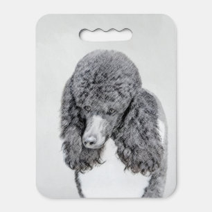 Standard Poodle Black Parti Painting - Dog Art Seat Cushion