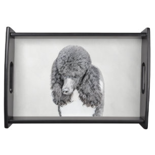 Standard Poodle Black Parti Painting - Dog Art Serving Tray
