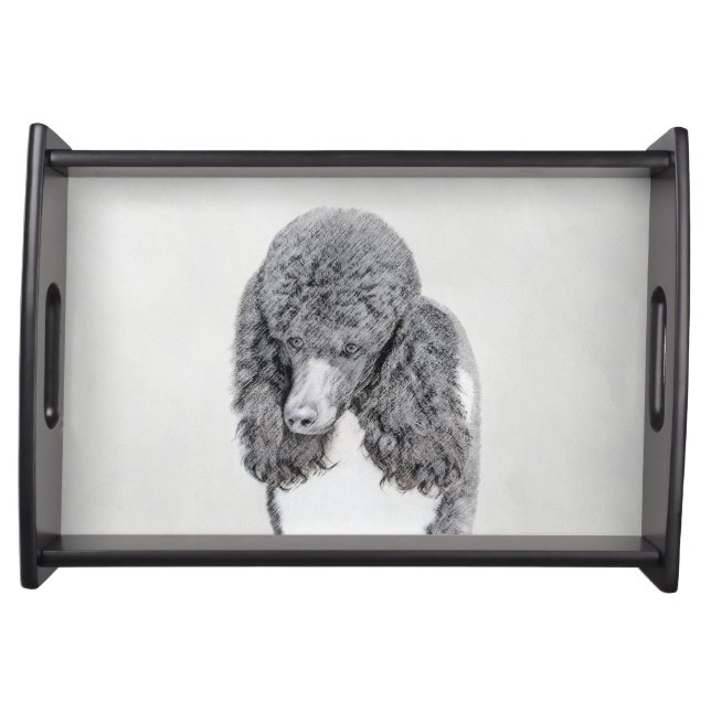 Standard Poodle Black Parti Painting - Dog Art Serving Tray (Front)